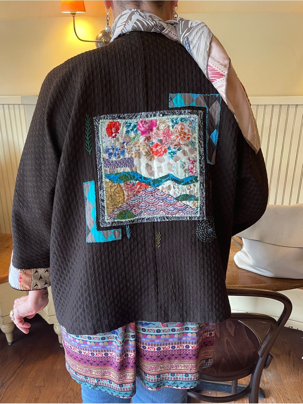 Lou2ified Hand Embroidered Textured Jacket with Multicolor Embroidered Patchwork
